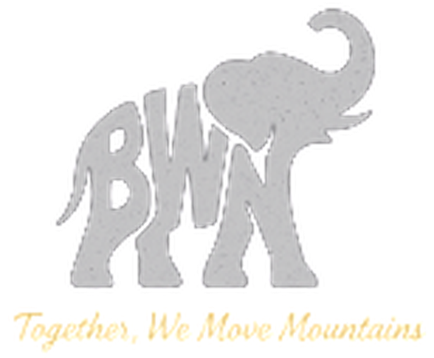 Black With No Chaser Institute: an elephant formed from the letters B W N, above the words Together, We Move Mountains